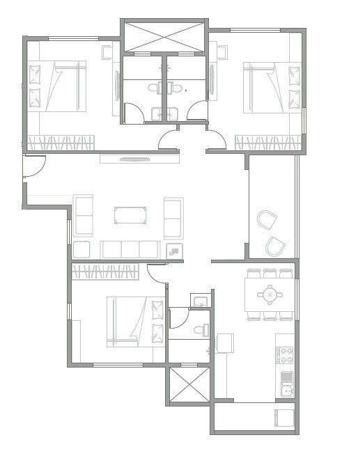 Floor plan of 3 BHK 1177 Sq. Ft. Apartment in Arham Haiku CHS, Pune