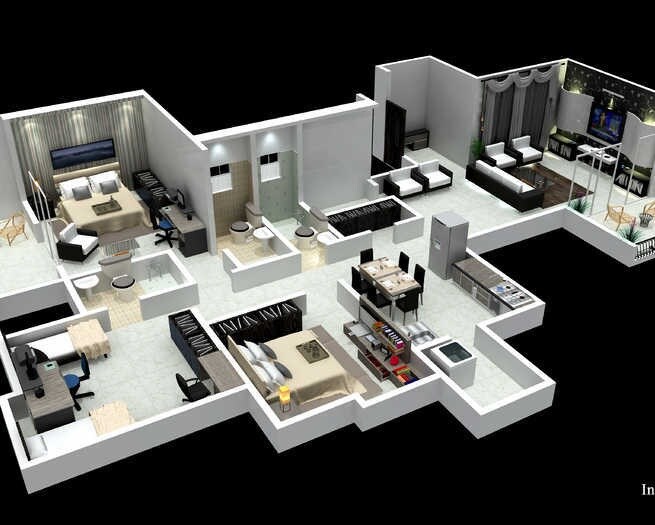 Floor plan of 3 BHK 2044 Sq. Ft. Apartment in Arihant Elegent Residency Phase II, Pune