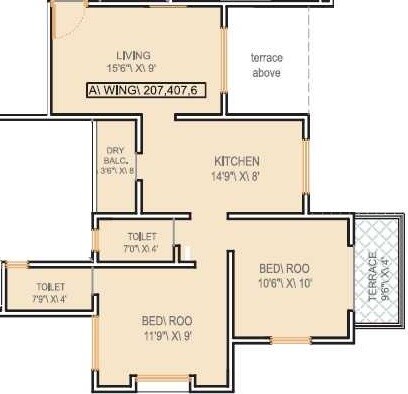 Floor plan of 2 BHK 667 Sq. Ft. Apartment in Arihant Golden Rays, Pune
