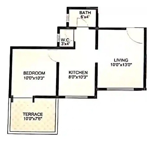 Floor plan of 1 BHK 386 Sq. Ft. Apartment in Arihant Kate Estate, Pune