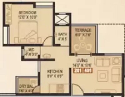 Floor plan of 1 BHK 391 Sq. Ft. Apartment in Arihanta Aastha, Pune