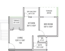 Floor plan of 1 BHK 569 Sq. Ft. Apartment in ARK Alfa Elegance, Pune