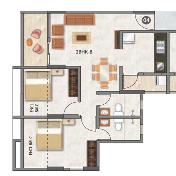 Floor plan of 2 BHK 692 Sq. Ft. Apartment in ARK Alfa Lifescapes Phase 2, Pune