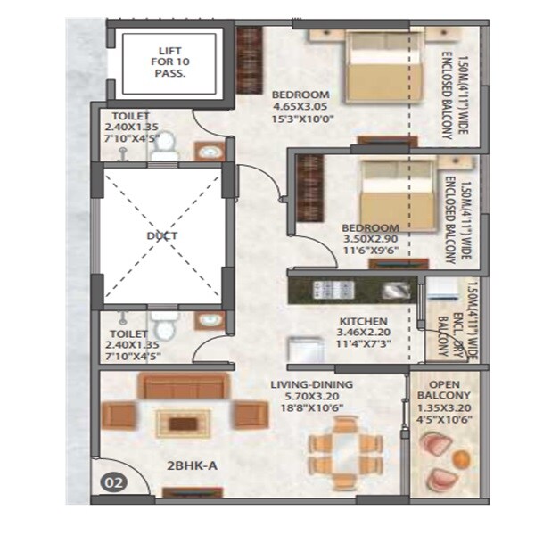 Floor plan of 2 BHK 758 Sq. Ft. Apartment in ARK Alfa Lifescapes Phase 2, Pune