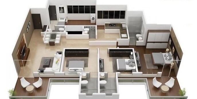 Floor plan of 3 BHK 859 Sq. Ft. Apartment in ARK Alfa Premio, Pune