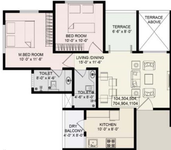 Floor plan of 2 BHK 855 Sq. Ft. Apartment in ARK Prem Alfa Lifescape, Pune