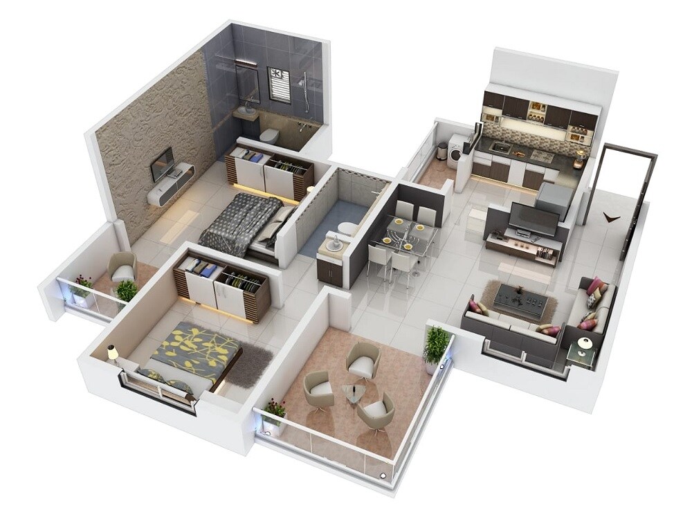 Floor plan of 2 BHK 700 Sq. Ft. Apartment in Arko Star Vista, Pune