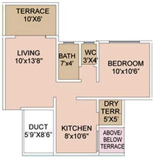 Floor plan of 1 BHK 628 Sq. Ft. Apartment in Aroha 11 K County Phase II, Pune