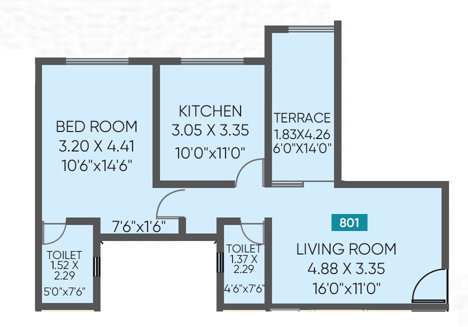 Floor plan of 1 BHK 676 Sq. Ft. Apartment in ARP River Crest, Pune