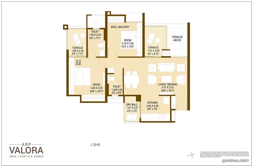 Floor plan of 2 BHK 551 Sq. Ft. Apartment in ARP Valora Towers A, Pune