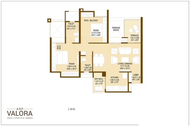 Floor plan of 2 BHK 558 Sq. Ft. Apartment in ARP Valora Towers A, Pune