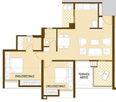 Floor plan of 2 BHK 564 Sq. Ft. Apartment in ARP Valora Towers A, Pune