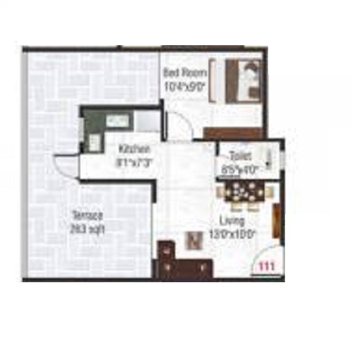 1 BHK 376 Sq. Ft. Apartment