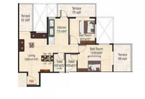 2 BHK 456 Sq. Ft. Apartment