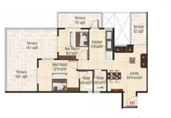 2 BHK 523 Sq. Ft. Apartment