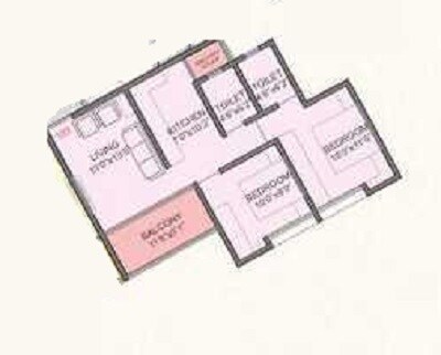 Floor plan of 2 BHK 1070 Sq. Ft. Apartment in Artharaj Hillock Towers Phase II, Pune