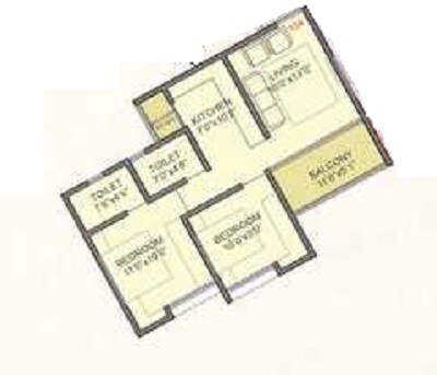 Floor plan of 2 BHK 792 Sq. Ft. Apartment in Artharaj Hillock Towers Phase II, Pune