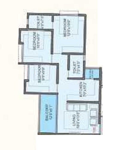 Floor plan of 3 BHK 1280 Sq. Ft. Apartment in Artharaj Hillock Towers Phase II, Pune