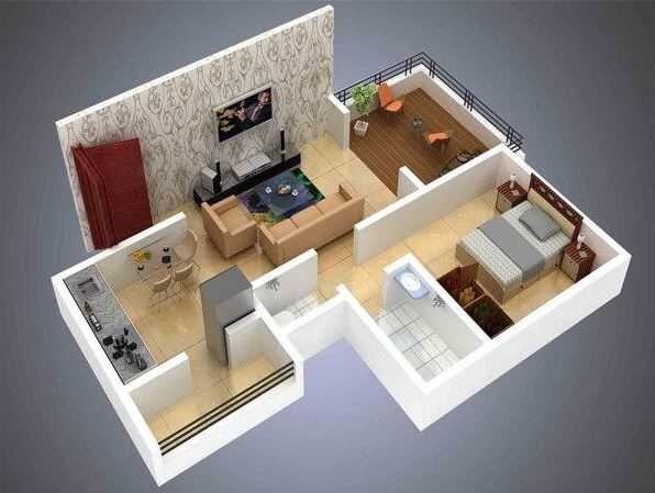 Floor plan of 1 BHK 530 Sq. Ft. Apartment in Arture Olava Apartment, Pune