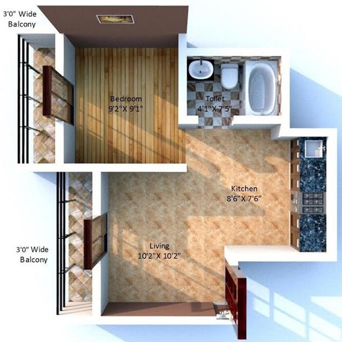 Floor plan of 1 BHK 570 Sq. Ft. Apartment in Arture Olava Apartment, Pune