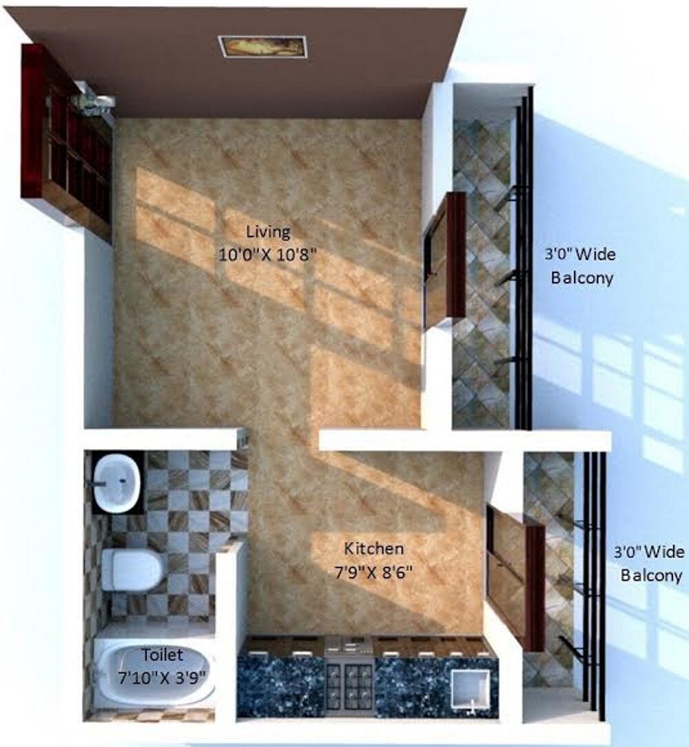 Floor plan of 363 Sq. Ft. Studio in Arture Olava Apartment, Pune