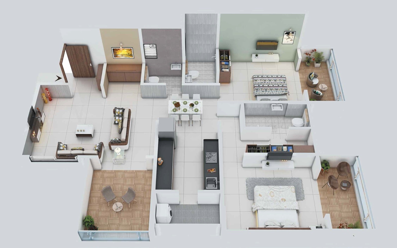 Floor plan of 2 BHK 1157 Sq. Ft. Apartment in Arun Anika Essentia, Pune