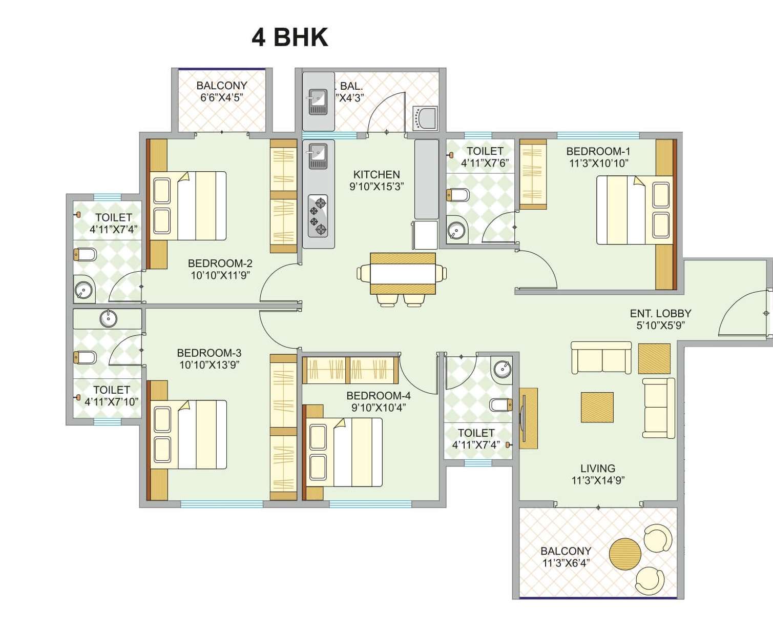 arun blue bird csl apartment 4 bhk 1232sqft 20213814153838