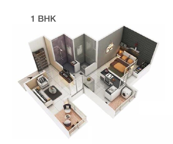 Floor plan of 1 BHK 330 Sq. Ft. Apartment in Arunya CHS, Pune