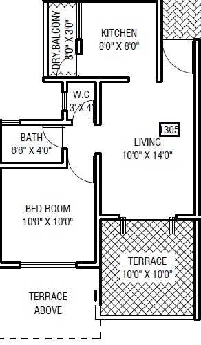 Floor plan of 1 BHK 696 Sq. Ft. Apartment in ARV Imperia, Pune