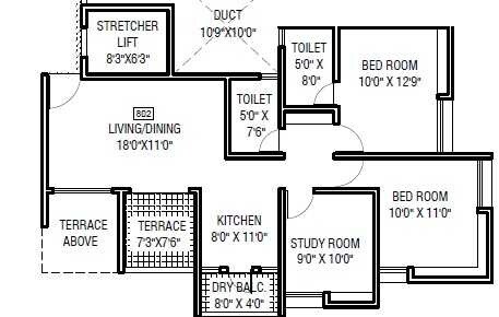 Floor plan of 2 BHK 1246 Sq. Ft. Apartment in ARV Imperia, Pune