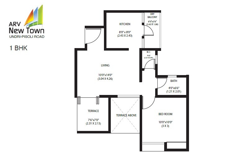 Floor plan of 1 BHK 339 Sq. Ft. Apartment in ARV New Town, Pune