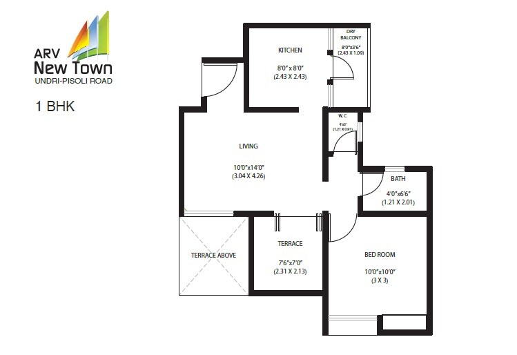 Floor plan of 1 BHK 380 Sq. Ft. Apartment in ARV New Town, Pune