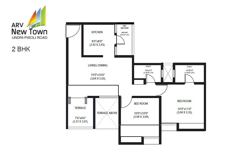 Floor plan of 2 BHK 661 Sq. Ft. Apartment in ARV New Town, Pune