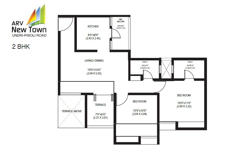 Floor plan of 2 BHK 670 Sq. Ft. Apartment in ARV New Town, Pune