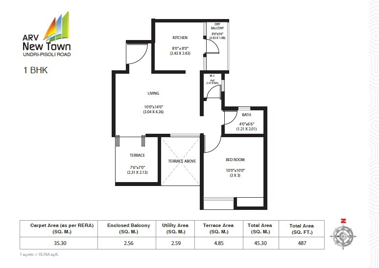 Floor plan of 1 BHK 380 Sq. Ft. Apartment in ARV Newtown, Pune