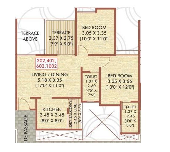 Floor plan of 2 BHK 711 Sq. Ft. Apartment in ARV Regalia, Pune