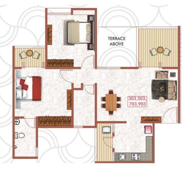 Floor plan of 2 BHK 736 Sq. Ft. Apartment in ARV Regalia, Pune