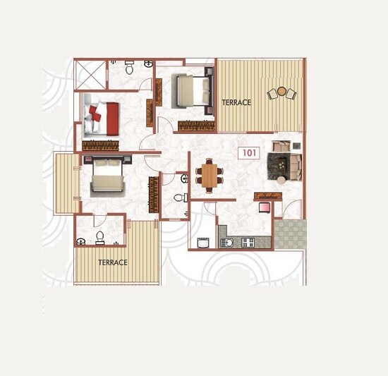 Floor plan of 3 BHK 986 Sq. Ft. Apartment in ARV Regalia, Pune