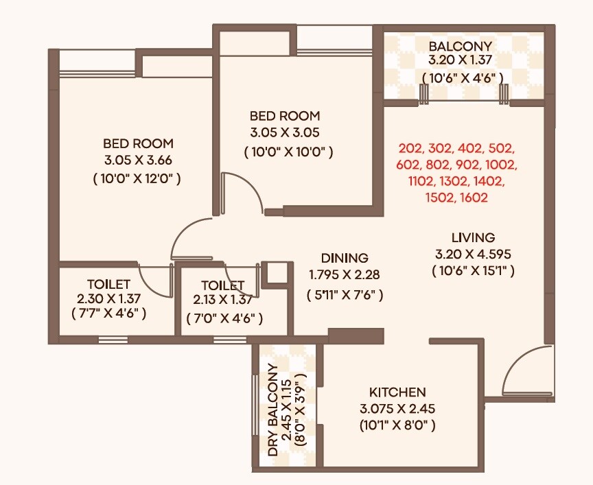 Floor plan of 2 BHK 719 Sq. Ft. Apartment in ARV Richvue, Pune