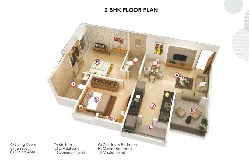 Floor plan of 2 BHK 705 Sq. Ft. Apartment in ARV Uthville, Pune