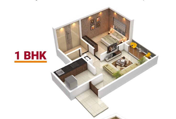 Floor plan of 1 BHK 435 Sq. Ft. Apartment in Arvima Prajakt Residence, Pune