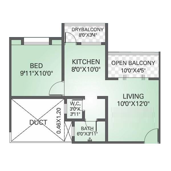 Floor plan of 1 BHK 288 Sq. Ft. Apartment in Arya Nisarga Sparsh, Pune