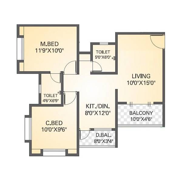Floor plan of 2 BHK 512 Sq. Ft. Apartment in Arya Nisarga Sparsh, Pune