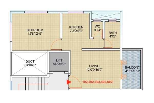 Floor plan of 1 BHK 379 Sq. Ft. Apartment in Arya Skyone, Pune