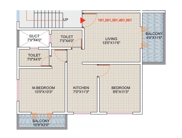 Floor plan of 2 BHK 563 Sq. Ft. Apartment in Arya Skyone, Pune