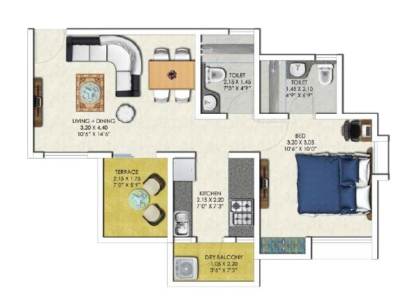 Floor plan of 1 BHK 489 Sq. Ft. Apartment in Aryavart Star Altair, Pune