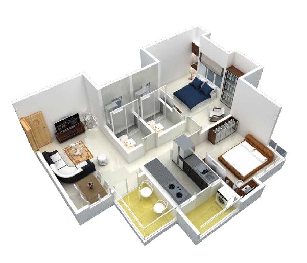 Floor plan of 2 BHK 712 Sq. Ft. Apartment in Aryavart Star Altair, Pune