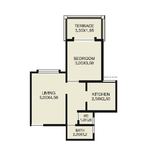 Floor plan of 1 BHK 493 Sq. Ft. Apartment in Aryavedant Palm Springs, Pune