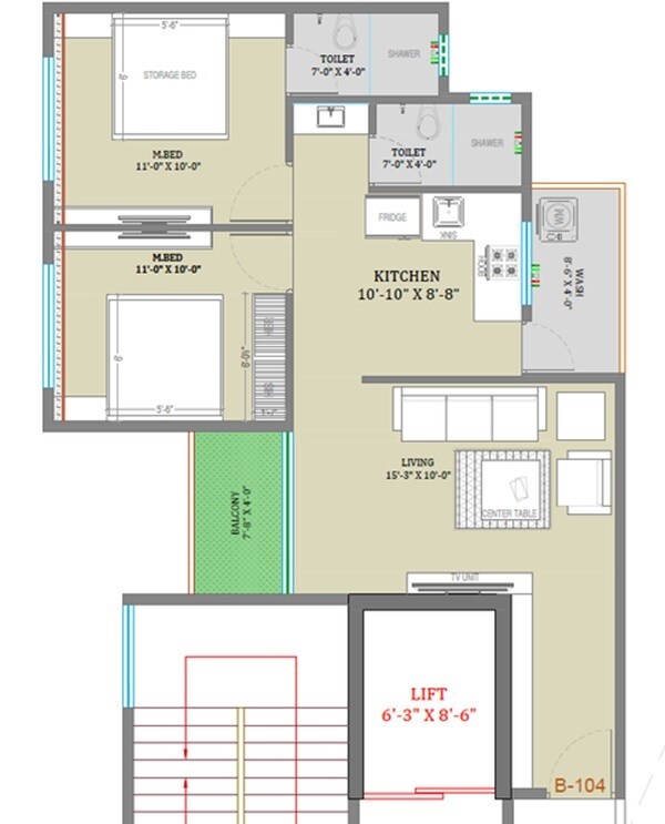 Floor plan of 2 BHK 638 Sq. Ft. Apartment in Asanjo Gorakh Heights, Pune