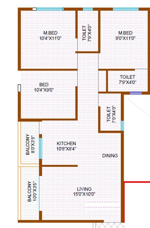 Floor plan of 3 BHK 758 Sq. Ft. Apartment in Asanjo Gorakh Heights, Pune